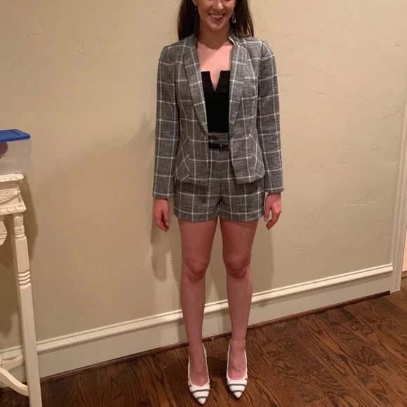 White House Black Market Gray Plaid Romper